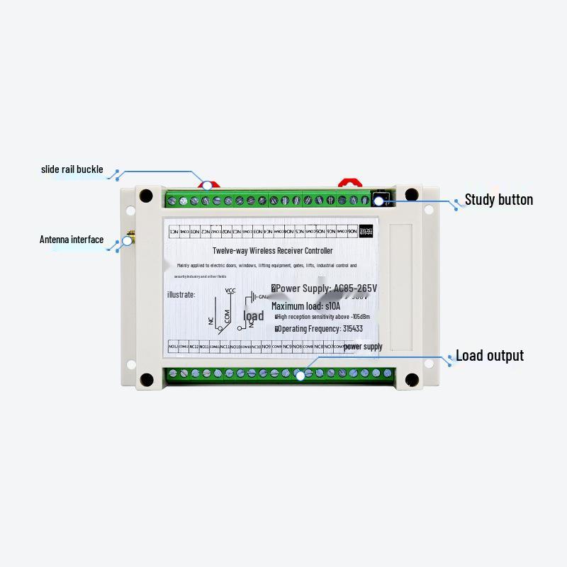 868MHz FSK 12-Channel Wireless Controller with 220V AC 10A Relay Contactor