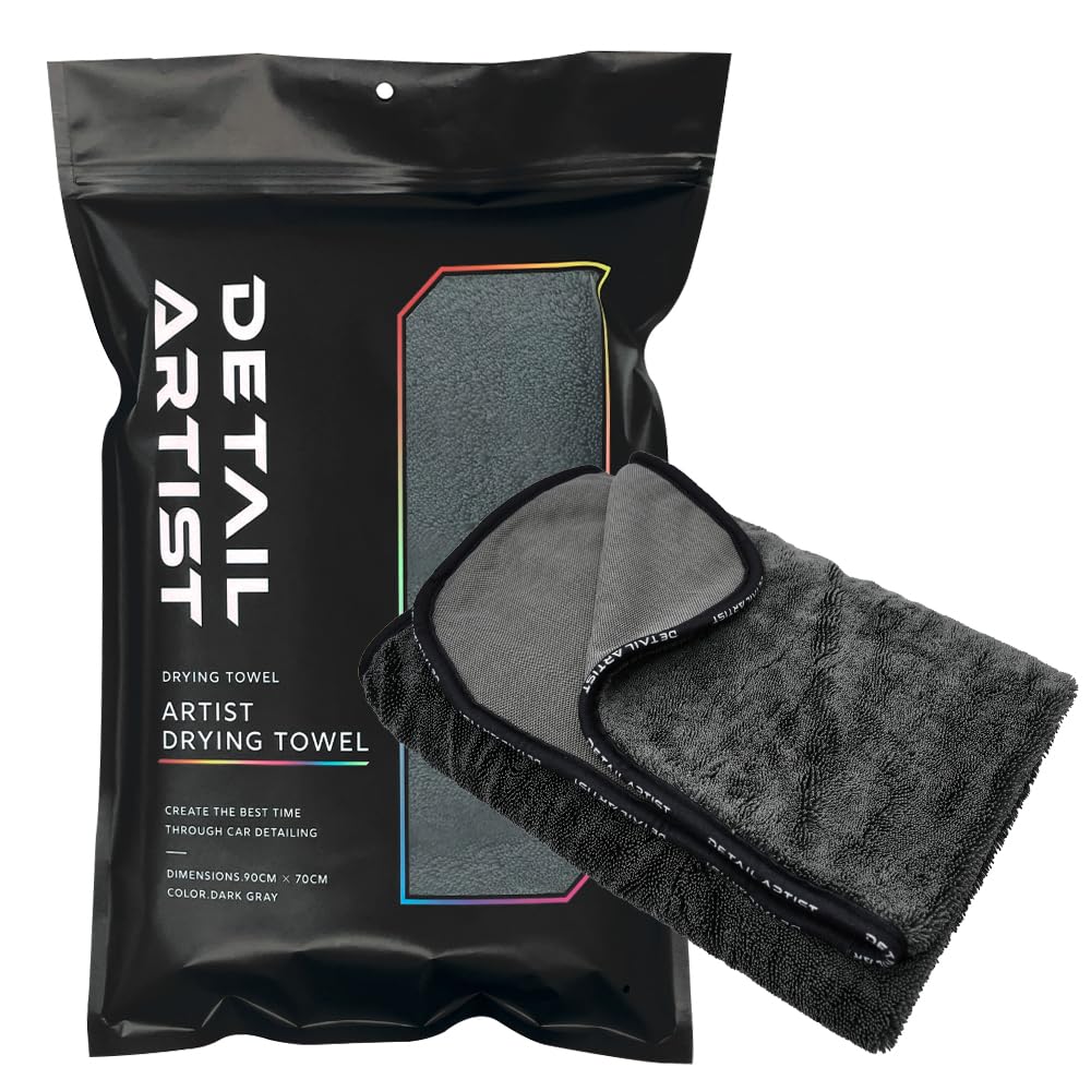 

DETAIL ARTIST Drying Towel Large 90x70cm Super Absorbent Microfiber Car Wash Wipe Drying Cloth Long Twist Pile Soft for SUV сірий колір