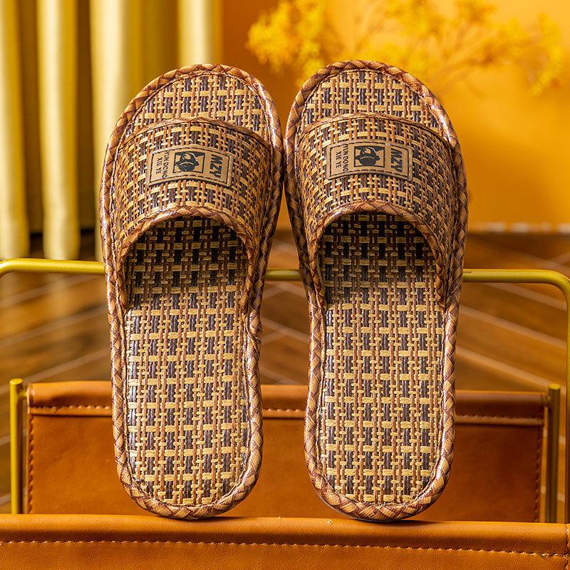 Unisex Thick-Bottom Rattan Straw Linen Slippers for All Seasons