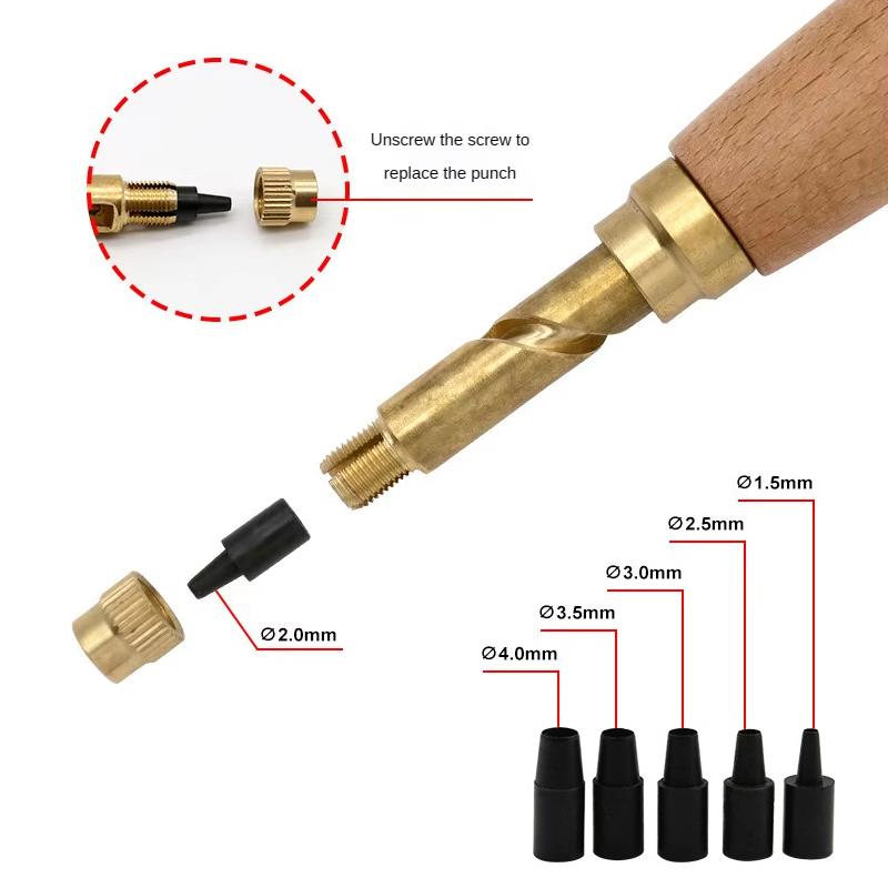 1 Set DIY Leather Hole Punch With 6 Replaceable Tip Sizes 1.5/2/2.5/3/3.5/4mm Holing Tool Kit For DIY Wallet Watch Strap Belts