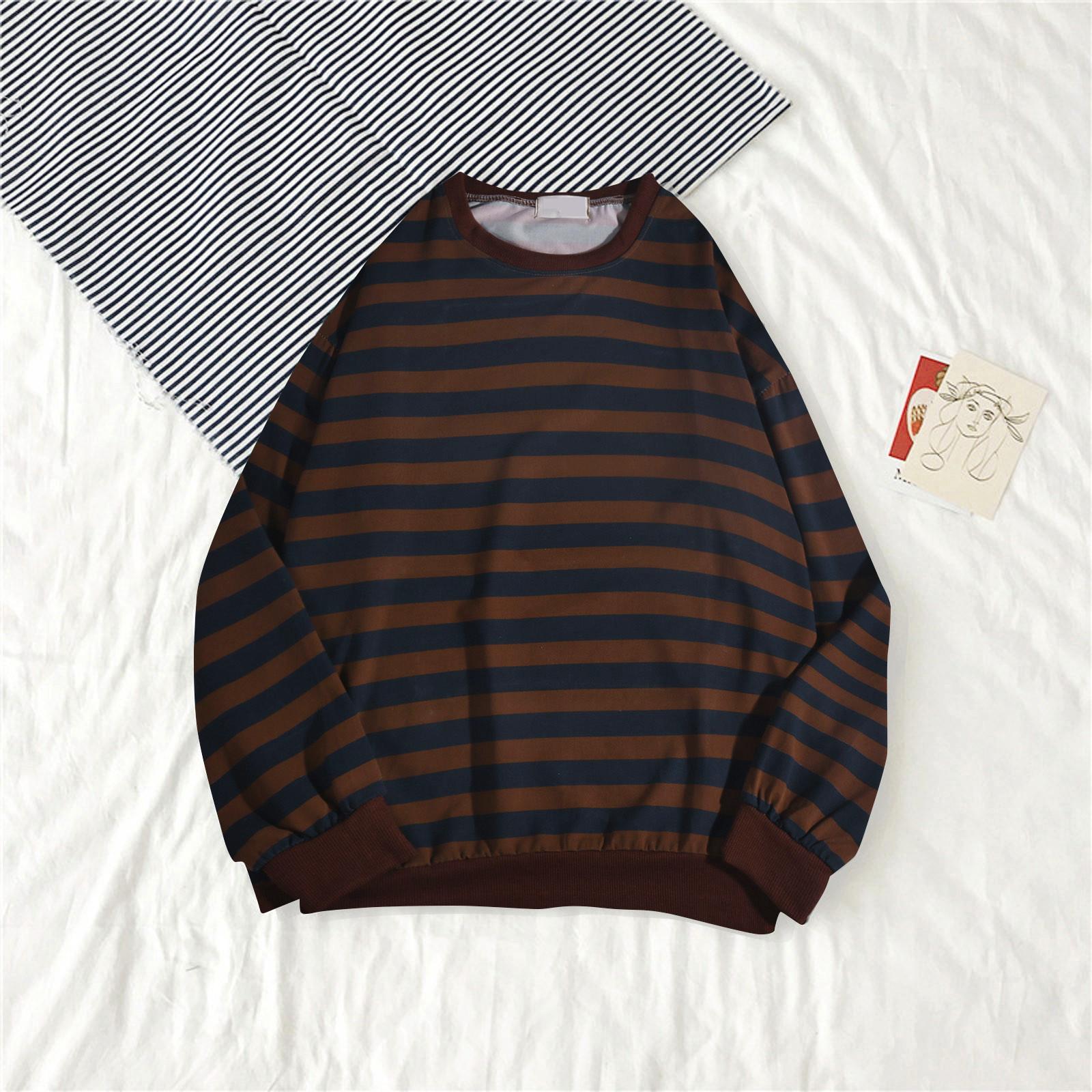 

Мужской зимний свитшот с круглым вырезом и полосками, пуловер, топы, с длинным рукавом XXXL коричневый