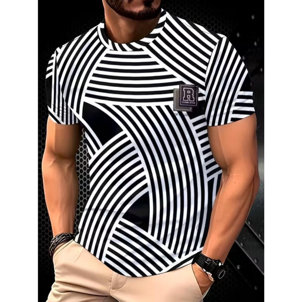 New Summer Men's Fashion T-shirt Personality Simple Pattern Printed Men's T-shirt Top