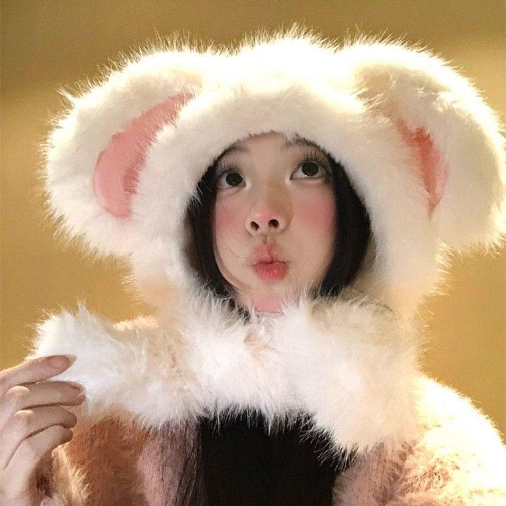 Little Rabbit Rabbit Ears Warmer Hat Anti-cold Fluffy Ear Protection Cap Winter Plush Hat  Women