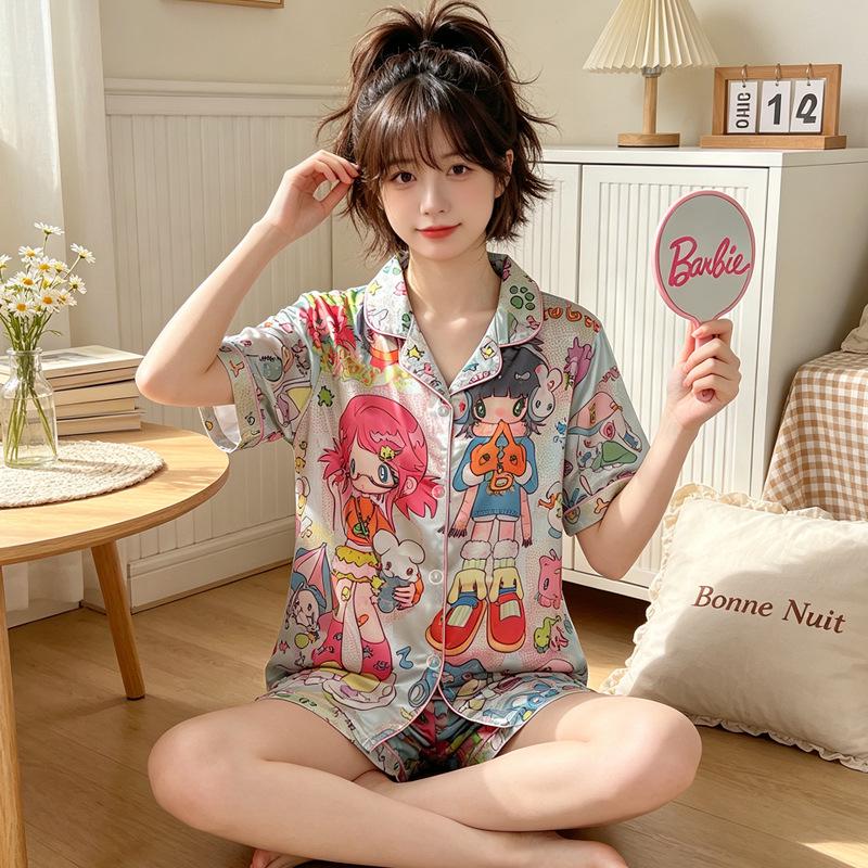Sommerpyjama aus Eisseide im süßen Stil für Damen – kurzärmlige, coole und stylische Homewear