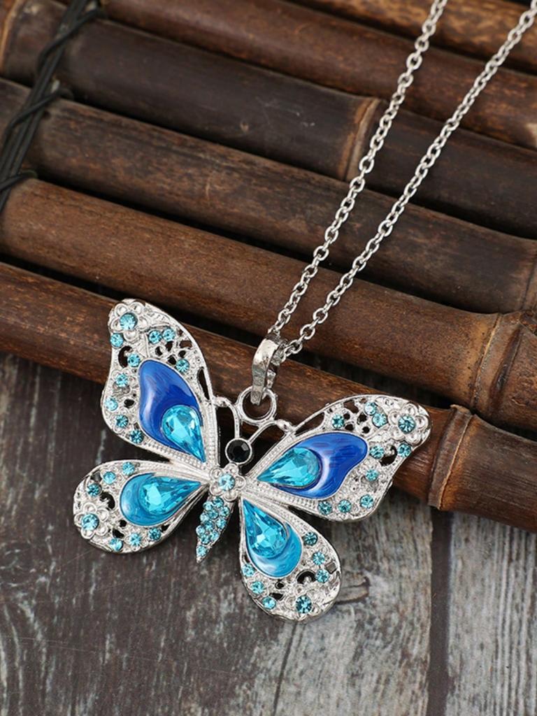 A rhinestone butterfly pendant necklace suitable for daily wear and holiday gifts