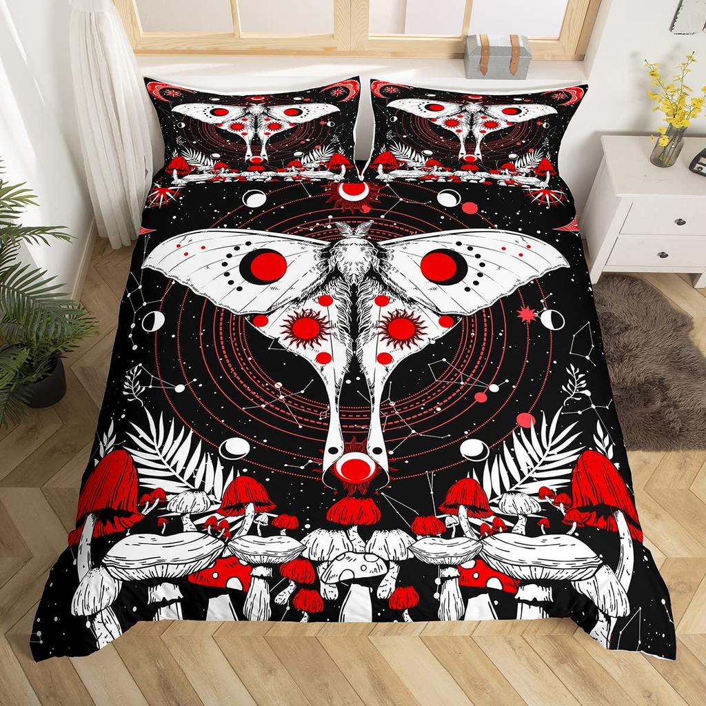 Flowers Moth Butterfly King Queen Duvet Cover Trippy Mushroom Bedding Set Moon Starry Sky Quilt Cover Polyester Comforter Cover