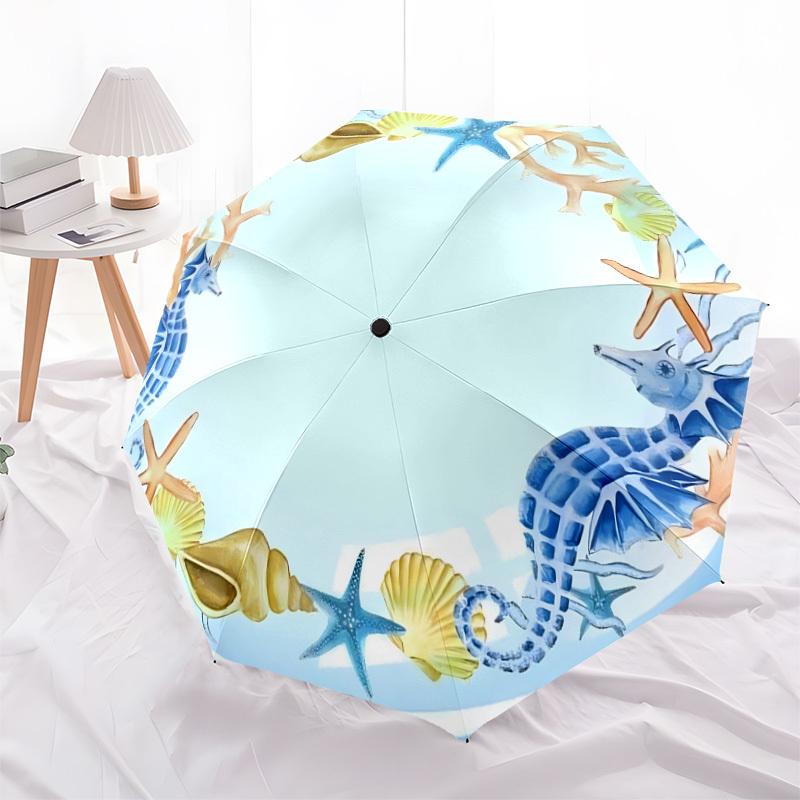 1pc Seashell Starfish Coral Wreath Border Clipart Umbrella with Plastic Handle,Suitable for All Seasons Home Travel Outdoor UmbrellaDD1634