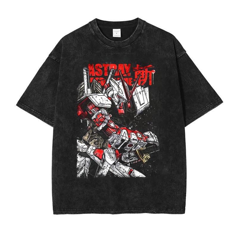 Gundam Mobile Suit Printed Tshirt Mens and Womens Washed Tshirt High Quality Vintage Cotton Tshirt Harajuku YK Tops