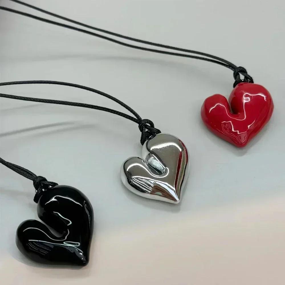 Collana con Ciondolo a Forma di Cuore LATS per Donna Uomo 85CM Catena per Maglione Estraibile Regolabile Accessorio Gioiello di Moda Regalo