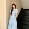 French blue polo collar dress children's summer new small man huge good-looking temperament waist dress