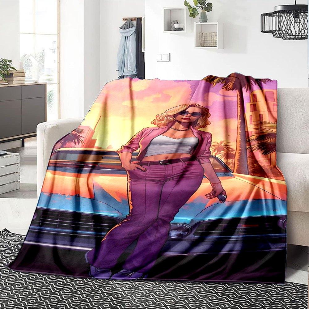 1 buc. Pătură moale din flanelă Grand Theft Auto cu imprimeu de designer O pătură confortabilă pentru toate anotimpurile, perfectă pentru canapea, pat, birou