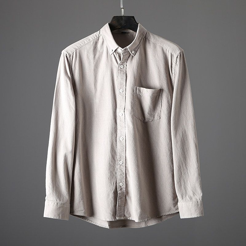 Export Tail Single Men s Cut Label Cattle Goods Pure Cotton Corduroy Shirt Long Sleeves Ins Handsome Export Original Single Men s Shirt Beige XL