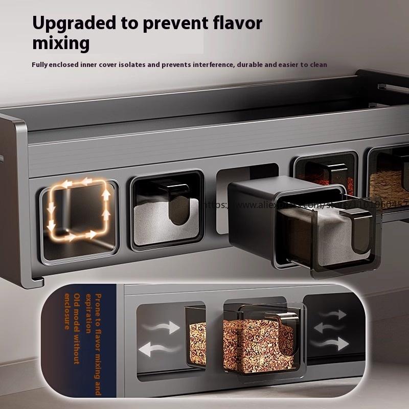 Kitchen Rack High-end Household Non-punching Wall-mounted Seasoning Box Oil Sauce and Vinegar Storage Rack Seasoning Tank Shelf