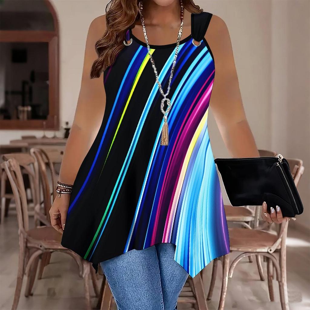 Modische Damen-Freizeit-Sportweste mit Doppelring, Marmor- und Linienaderung-Druckmuster, Unregelmäßiger Saum, Elegant und Schlicht