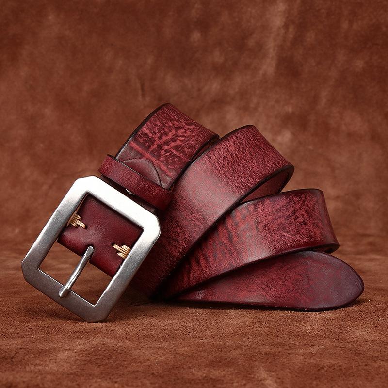 

Мужской утолщенный ремень с пряжкой из нержавеющей стали, мужской ретро-ремень из натуральной кожи крупного рогатого скота с матовой потертостью 130cm