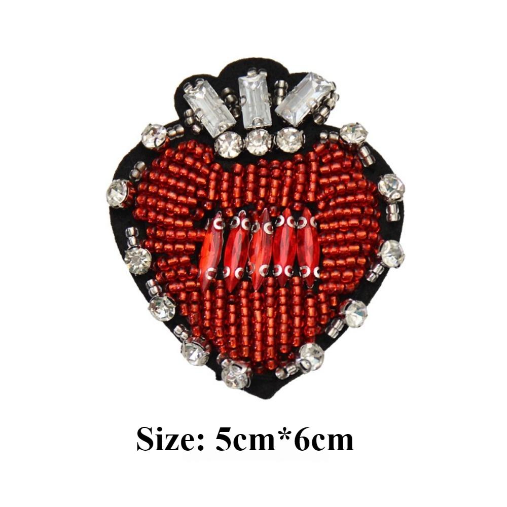 Large Handmade Bead Embroidered Red Heart-shaped Cloth Sticker, Fashionable DIY Clothes, Pants and Jackets Decorative Decals