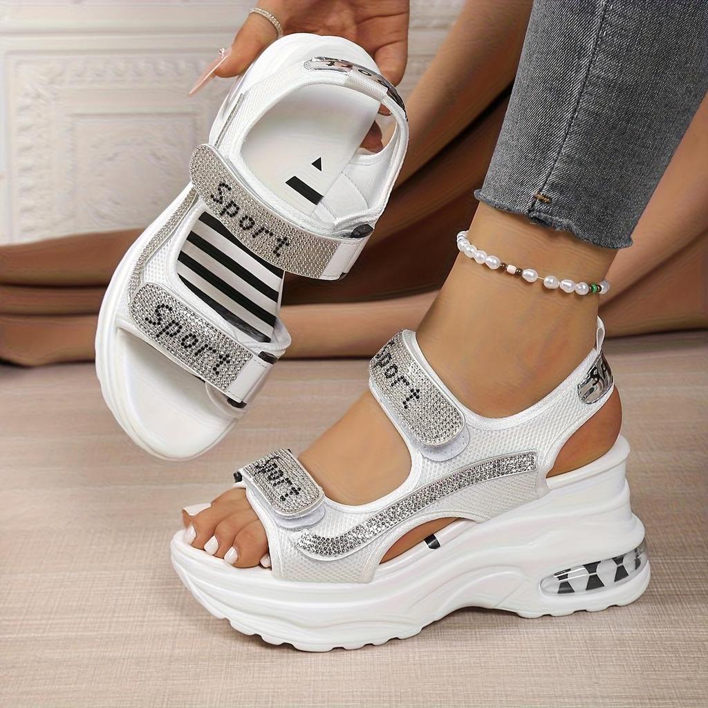 Women's Casual Sandals, Wedge Thick-Soled Sandals. Outdoor Beach Shoes, New Women's Sandals, Rhinestone Decorated, Fashion Women's Shoes