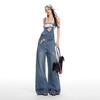 Women's Light Blue Denim Overalls - 2026 Spring Collection, Loose Fit, Slimming, Casual Wide Leg Design