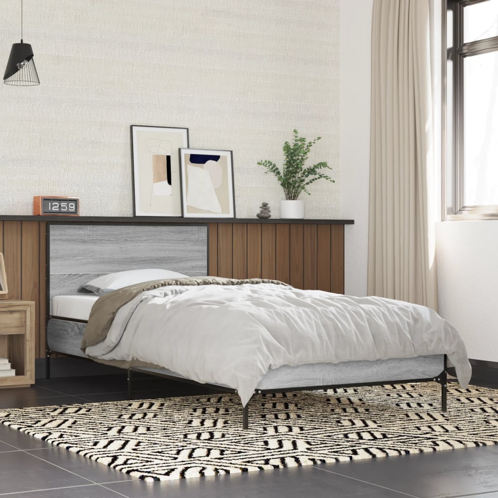 Bed Frame Gray Sonoma 75x190 cm Particleboard and Metal