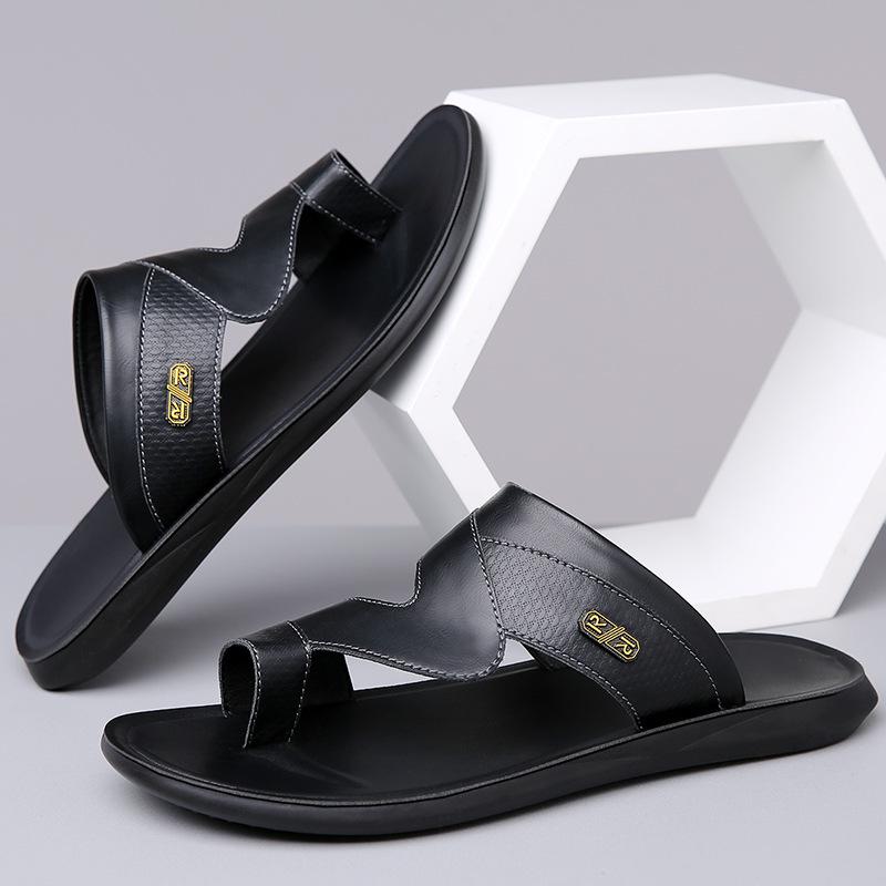 New Men's Sandals Summer Fashionable Pu Leather Flip Flops Youth Beach Shoes Slippers Comfortable Casual Footwear