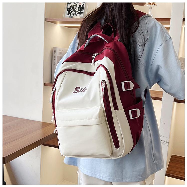 Women's Retro Color Block Backpack for Students (Large Capacity)