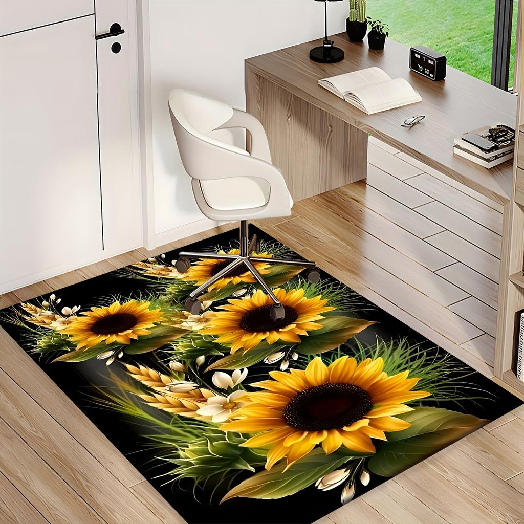 Large Vibrant Sunflower Area Rug – Non-Slip Polyester Floor Mat with Wheat & Butterfly Accents, Perfect for Bedroom, Living Room