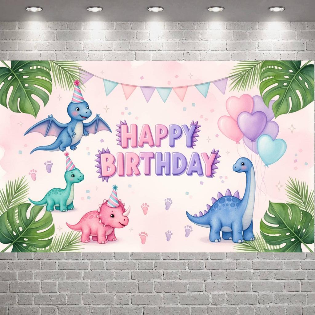 Birthday Party Banner Pink Pastel Celebration Banner Party Backdrop Palm Leaves Decor Kids Party Banner For Birthday