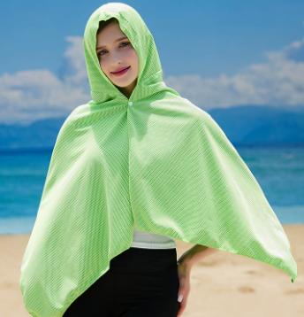 quick-drying beach cape, diving quick-drying hooded fluorescent green One Size