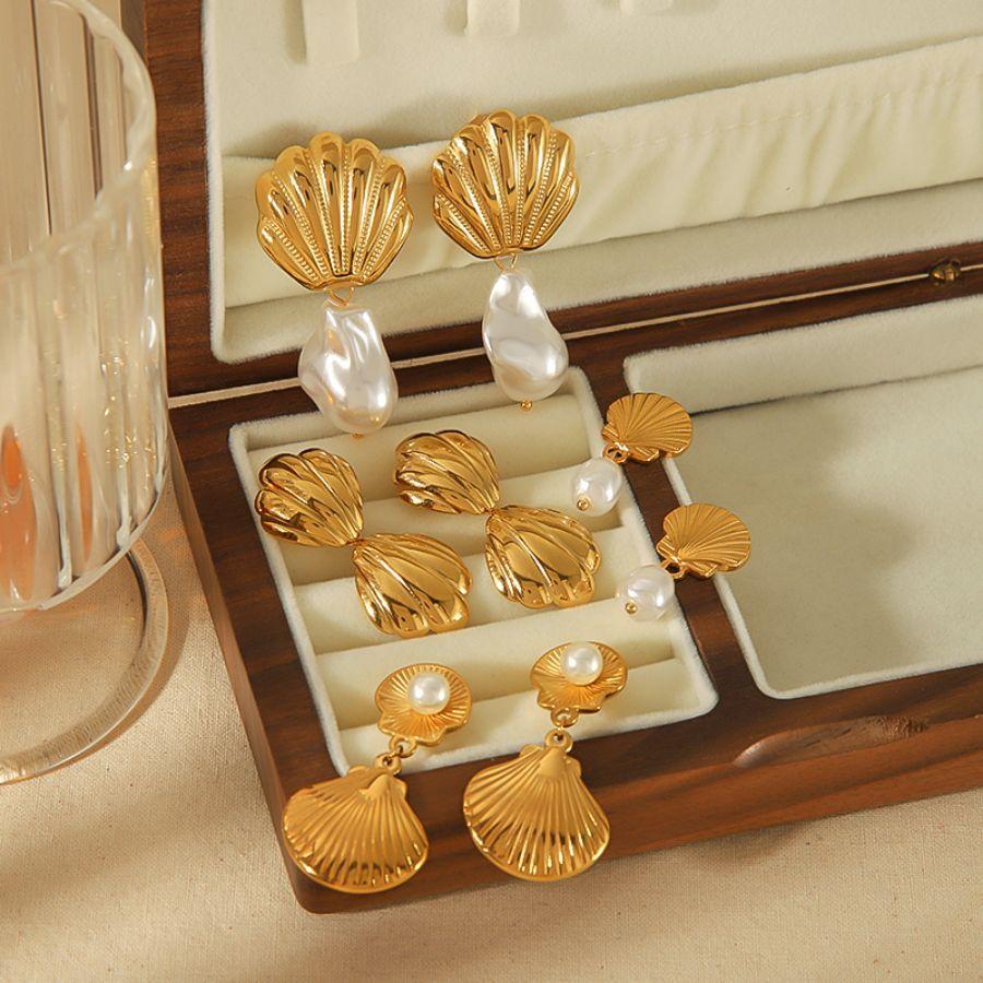 Metal Titanium Steel Ocean Shell Geometric Dangle Earrings Women New Simple Elegant Design Zircon Wedding Accessories