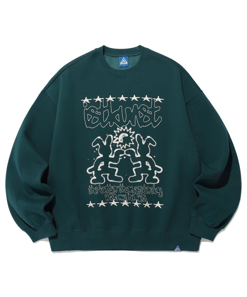 ISTKUNST Twin Rabbit Sweatshirts_Deep Green(Ik2Dfmm464A)