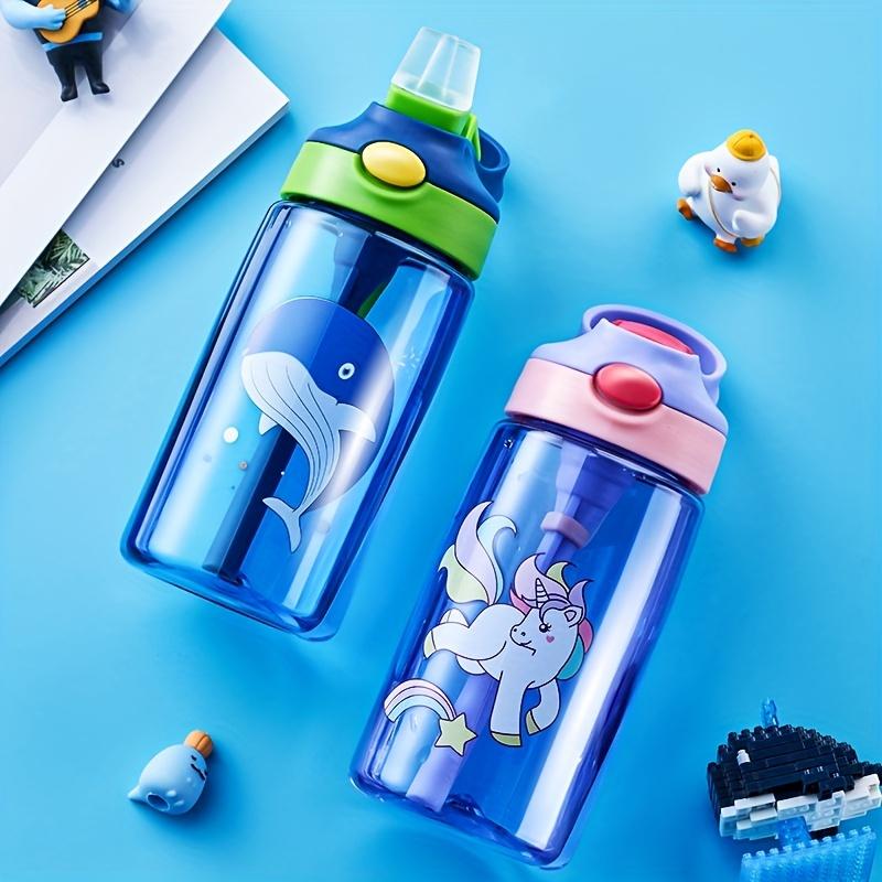 480ML Cartoon Kid Water Bottle With Straw BPA Free Child Drinking Kettle Plastic Portable Transparent School Travel Cute Cup
