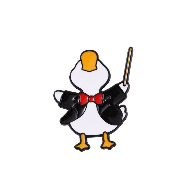 Cute Musician Duck Enamel Brooch Creative Cartoon Violin Piano Baton Guitar Animals Lapel Pins Backpack Jewelry Gifts For Kids