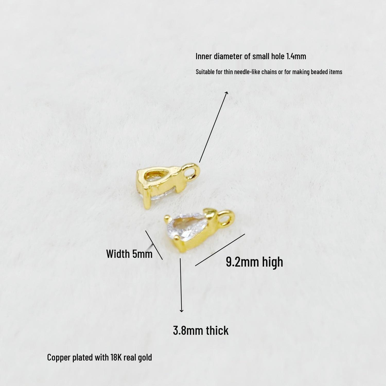Mini Zirconia Water Drop Pendant Copper Plated 18K Gold Necklace/Earrings/Bracelet DIY Accessories