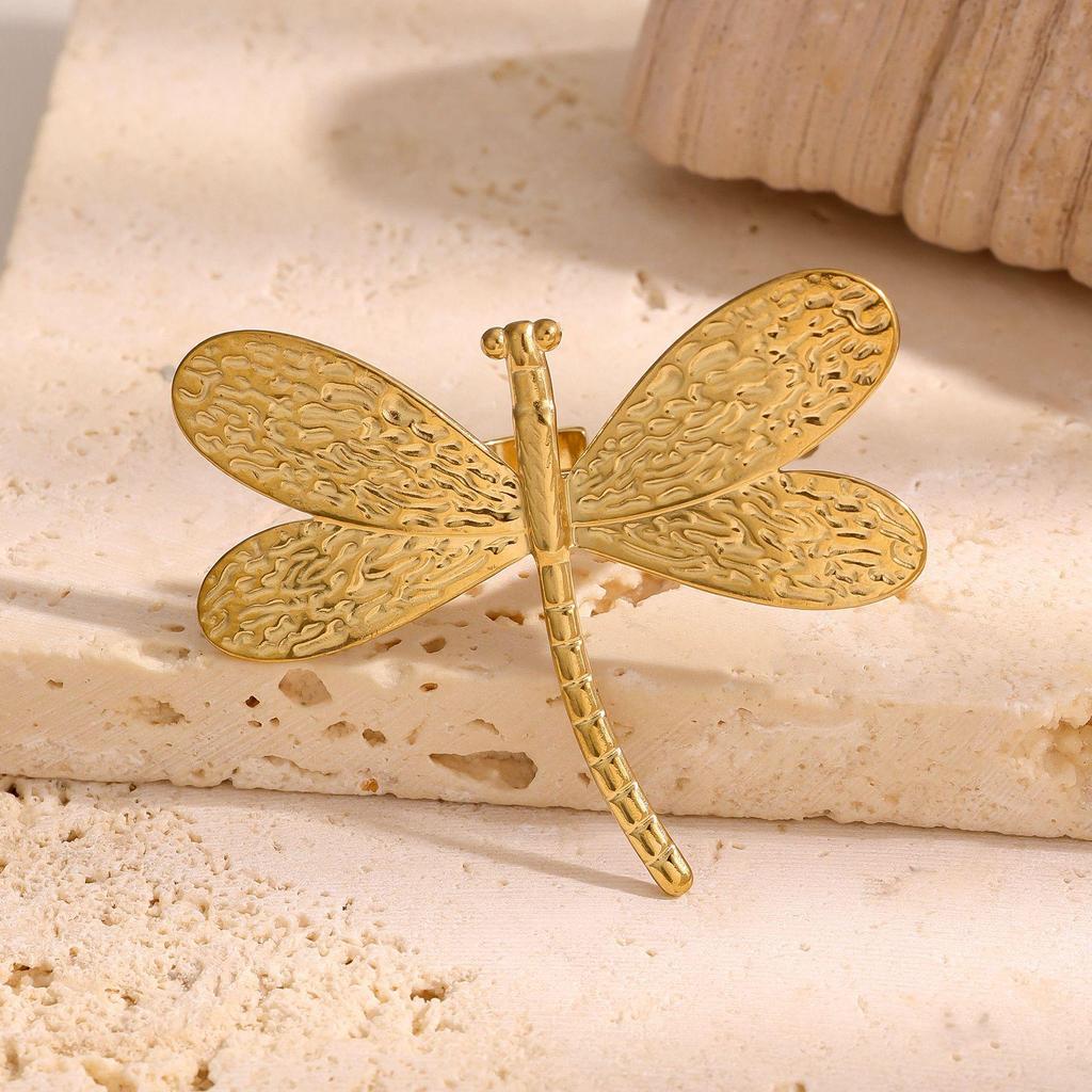 Americký Retro Nerezový Prsten s Vážkou - Geometrický, Univerzální, Vysoce Módní pro Ženy