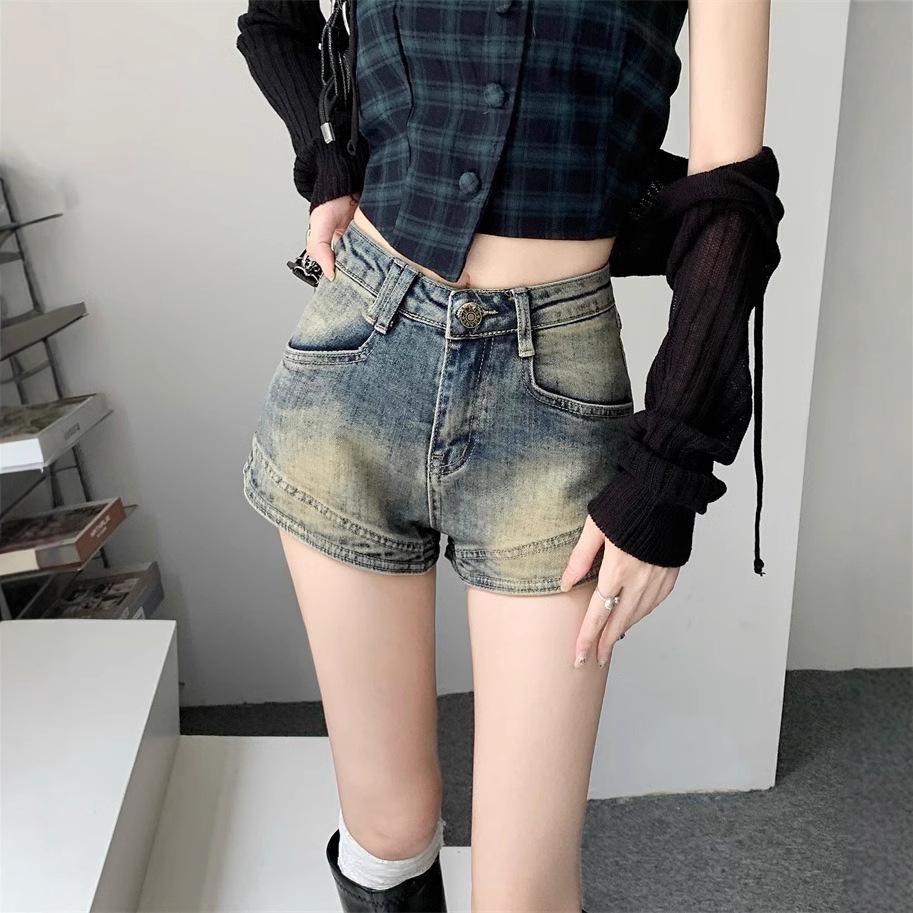 women's High Waist Vintage Washed Denim Shorts Sexy A-Line Hot Pants