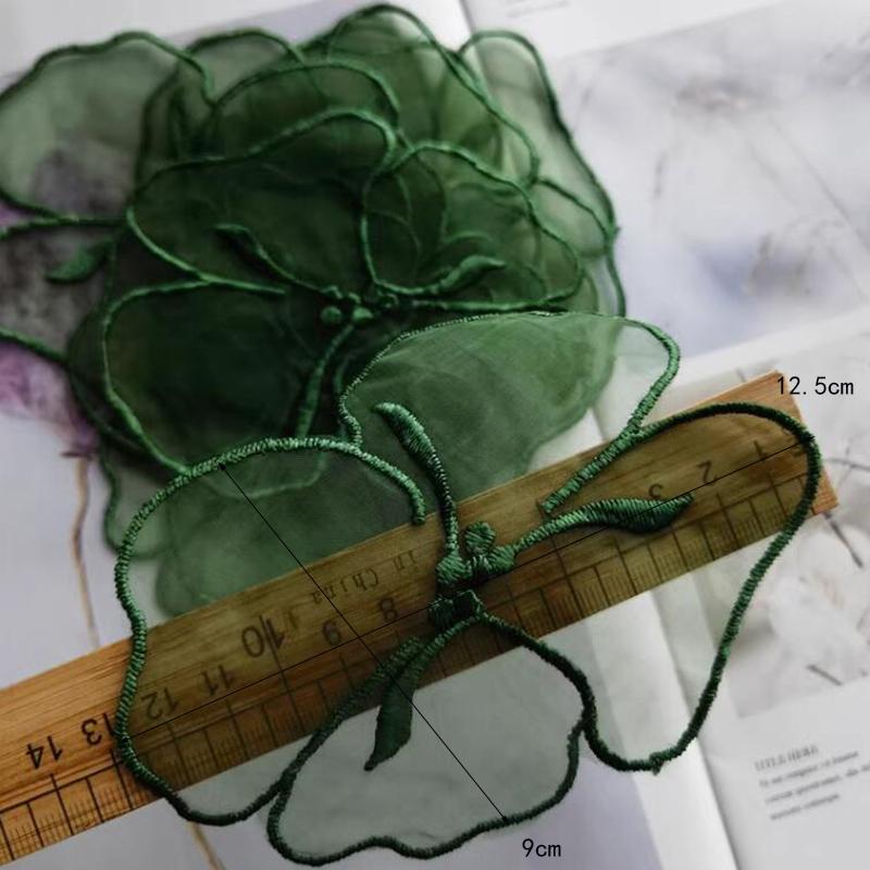 10Pcs Green Semi Transparent Embroidered Lace Flowers Patches Applique Clothing Patch Decoration