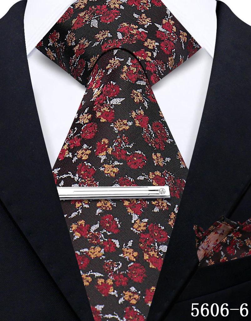Men's Retro Floral Tie, Pocket Square & Tie Clip Set for Weddings