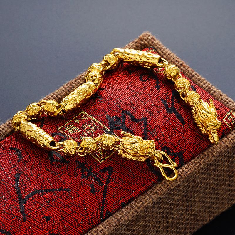 

Браслет из песочного золота с полым драконом для мужчин и женщин, ретро, властный, мужской, ручной, ювелирные изделия с золотым покрытием Style 2