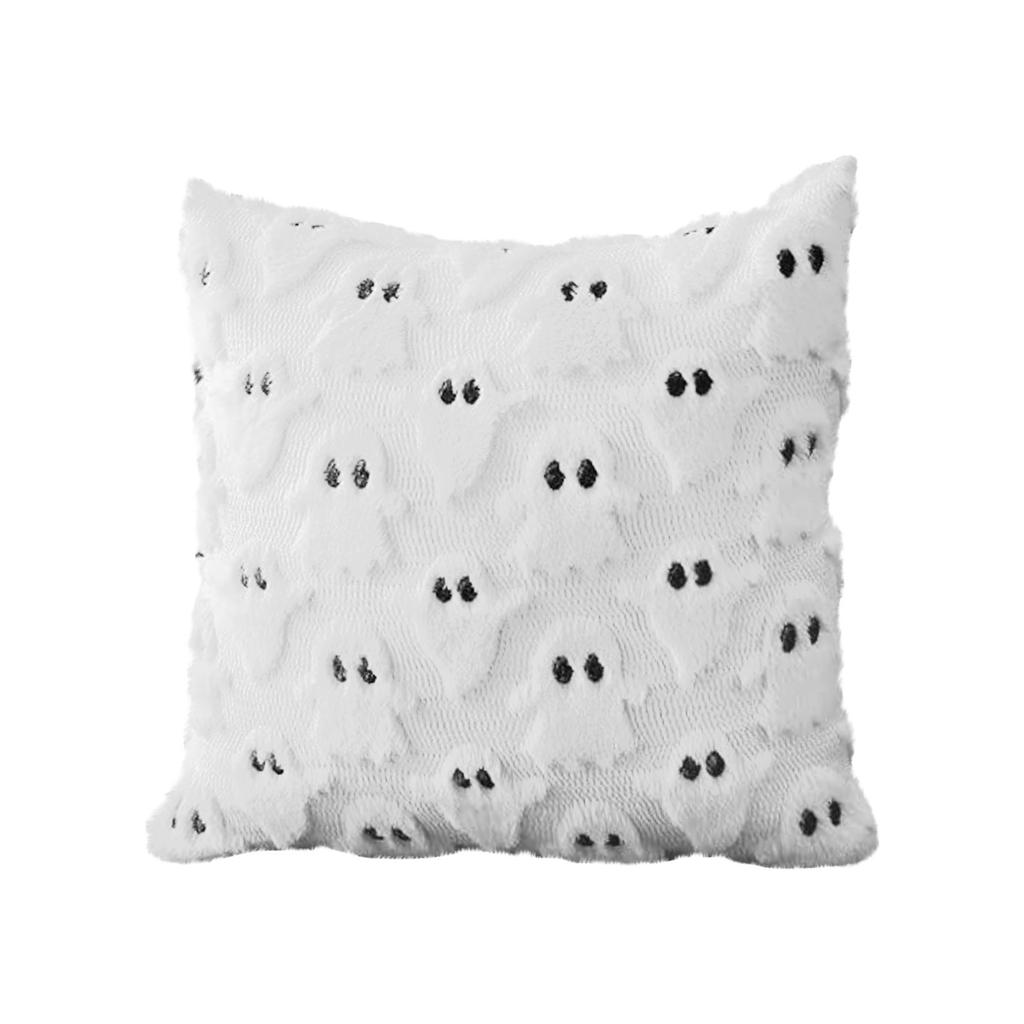 Halloween Pillow Covers 18x18 Inch White Throw Pillow Cases Soft Plush Faux Wool Couch Cushion Case For Chair Sofa Bedroom Room Home Decor