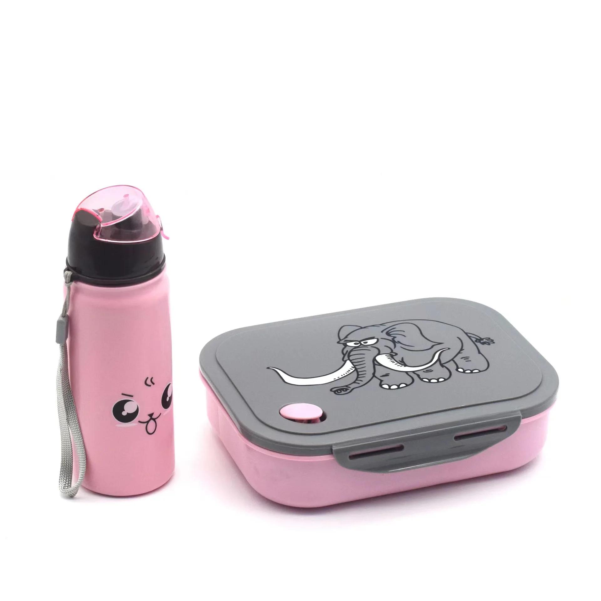 

Мультяшный ланч-бокс с чайником, который можно использовать в микроволновой печи, с рисунком слона, детский ланч-бокс, коробка для хранения еды розовый