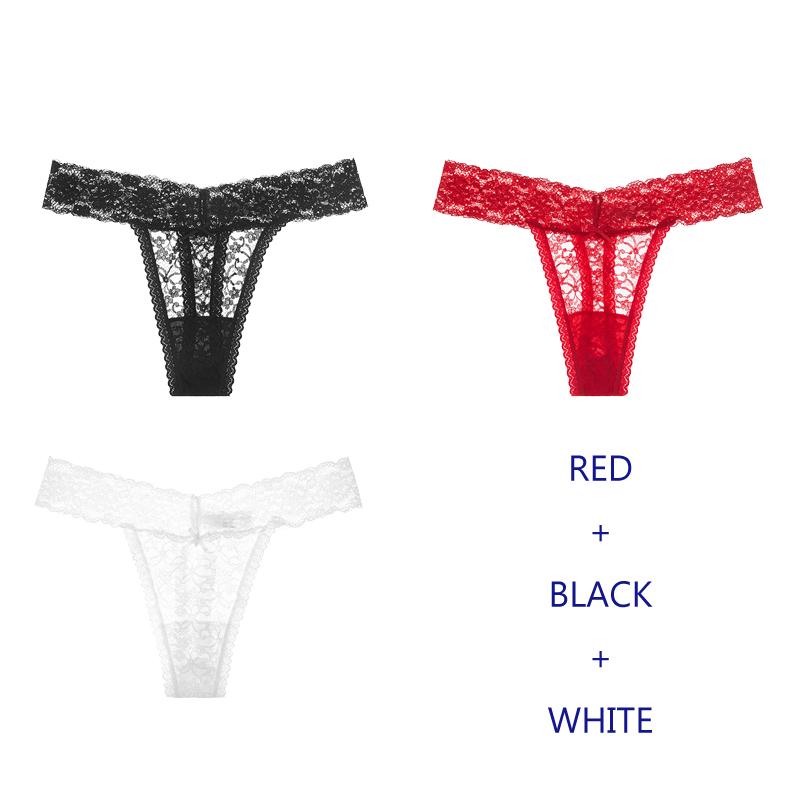 TERMEZY 3Pcs/Lot Women Lingerie G String Lace Underwear Femal Sexy T-back Thong Sheer Panties Japan Style Transparent Knickers