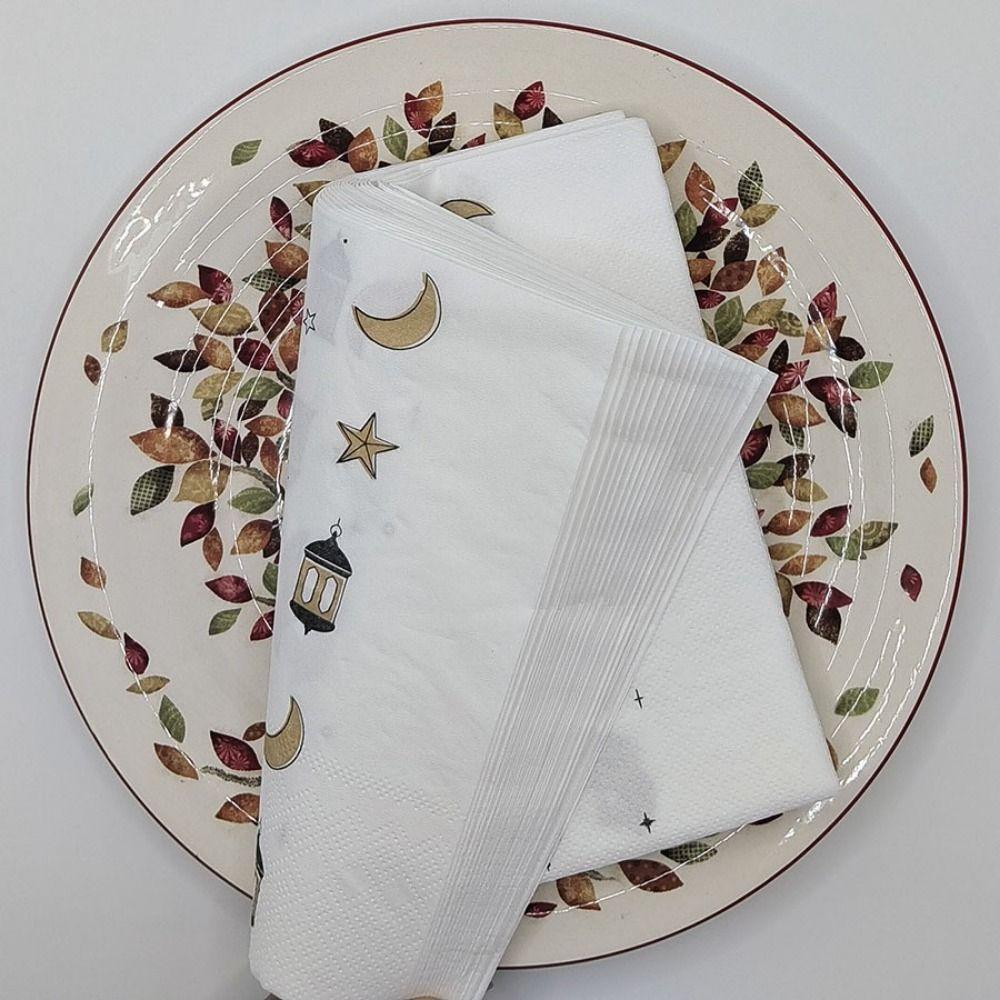 20Pcs Printed Eid Al-Fitr Napkins Disposable Double Layer Ramadan Napkins Safe Fragrant Free Decorative Napkins