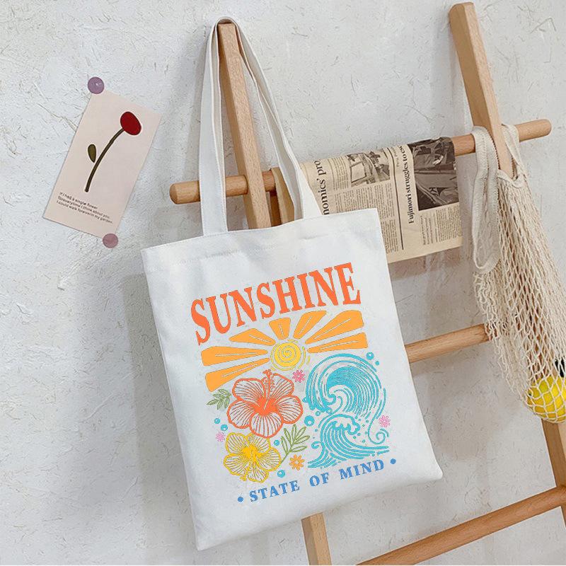 

Casual Student Canvas Bag Eco Bag Summer Beach Flowers Printed Large Capacity Shoulder Bag No specification