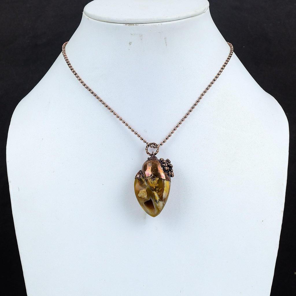 Botswana Agate Jewelry, Copper Electroformed Pendant Handmade Gemstone Jewelry, Gifts For Wedding Pendant