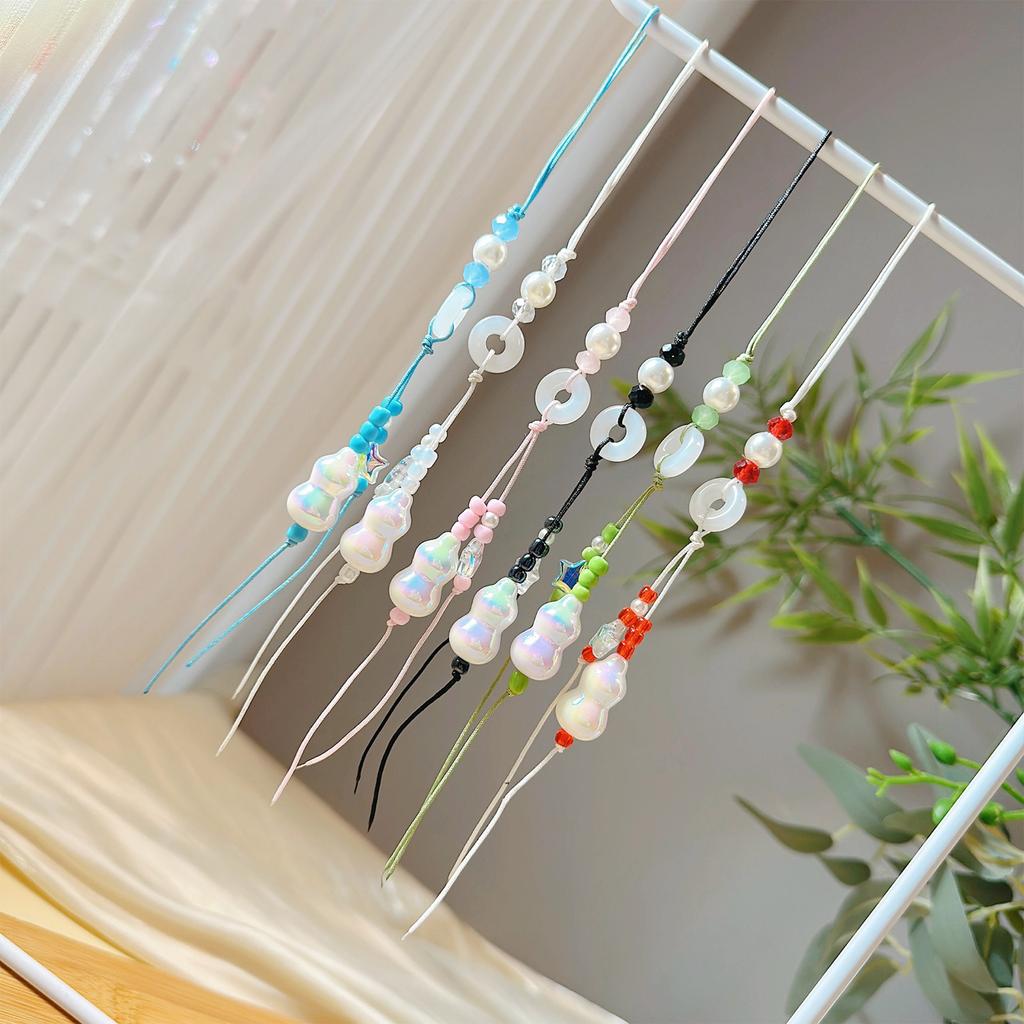 Handmade Lucky Gourd Charm Acrylic Bead Keychain for Phone Comfortable Braided Cord Key Chain Women Bag Decorations