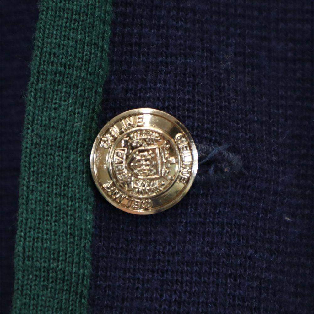 Celine Made In Japan Wool Blend Knit Jacket 35.4" Navy X Green Baby Kid's Used