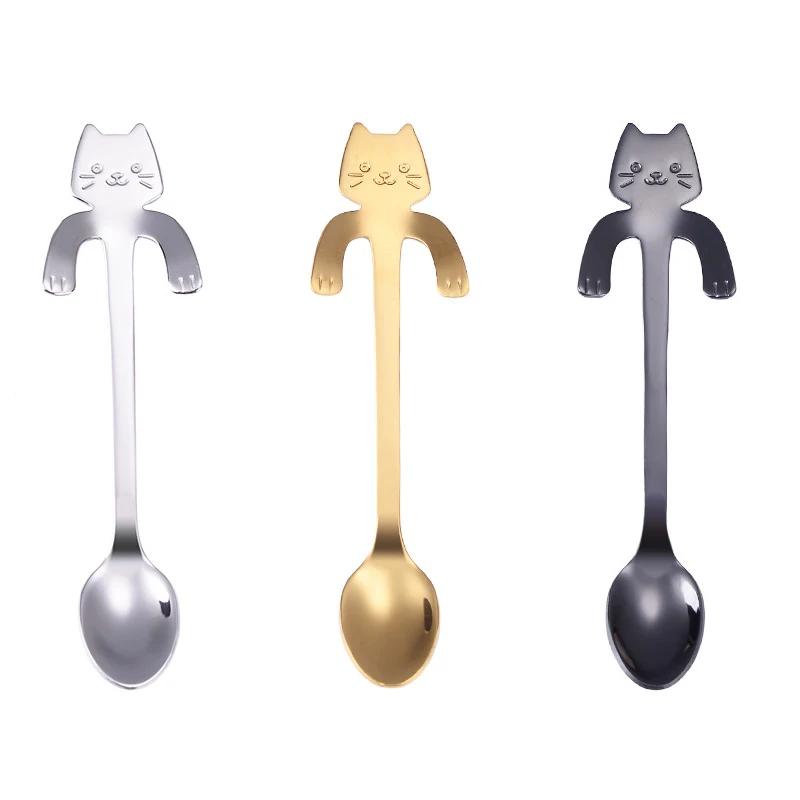 Neu 1 Stücke Edelstahl Kreative Katze Geformt Kaffeelöffel Teelöffel Kinder Löffel Kuchen Rühren Zucker Suppe