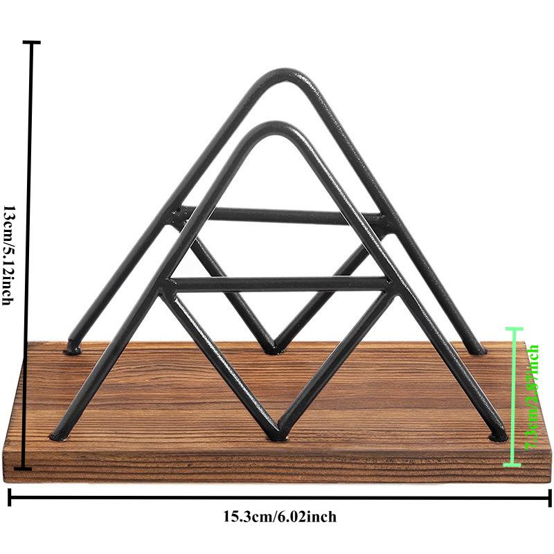 

1pc Solid Wood Triangular Tissue Holder Stainless Steel Napkin Holder Desktop Tissue Base Restaurant Table Tissue Storage Rack 15.3x7.3x13cm