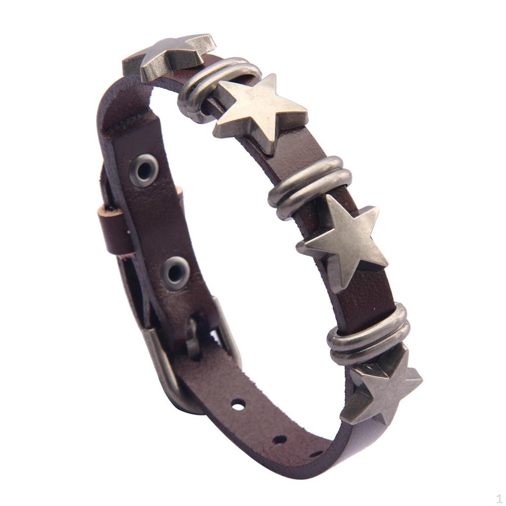 Star PU Leather Bracelet Goth Alloy Punk Adjustable Gift Fashion Buckle Clasp Wide Thick Accessories