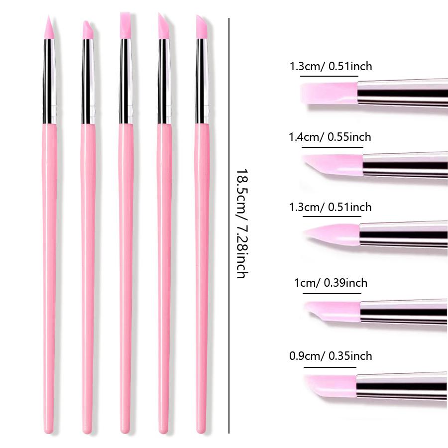 5Pcs Silicone Nail Brush Carving Emboss Hollow Gel Shaping Pink Nail Art Sculpture Pen Drawing Brushes